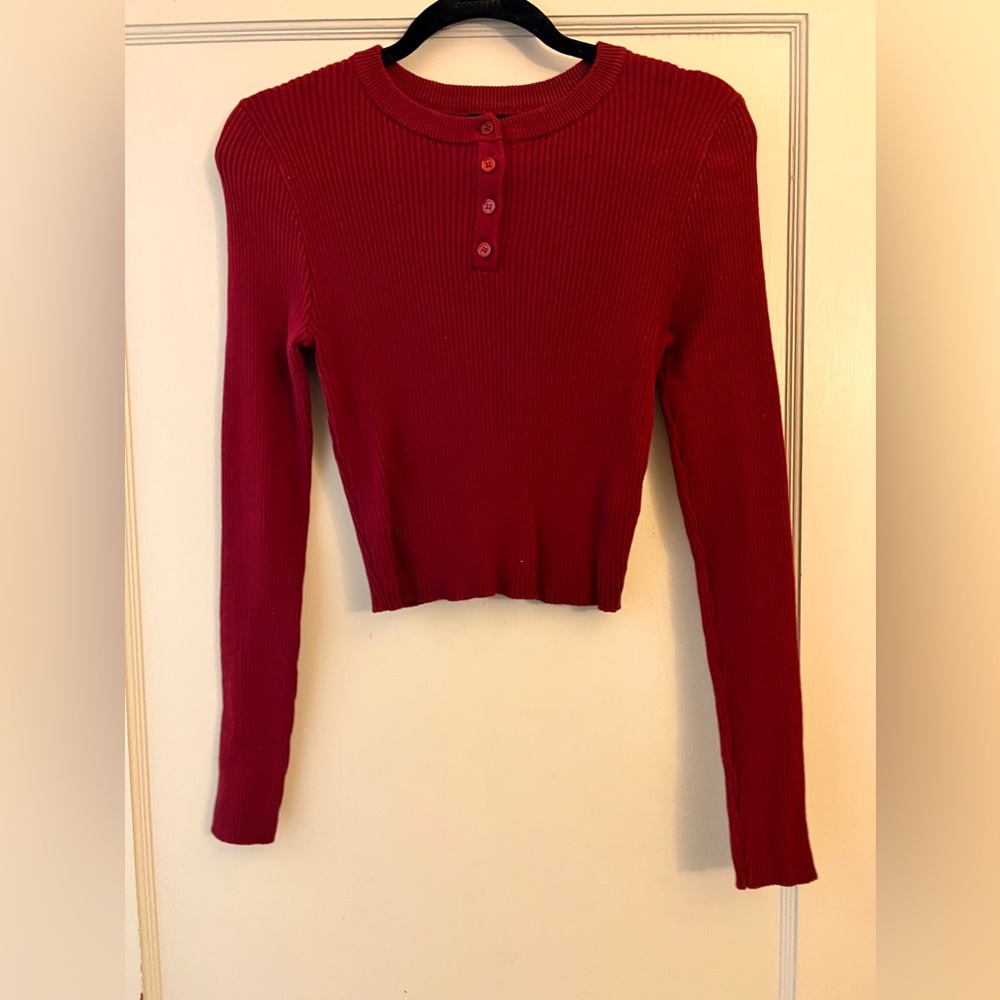 NWOT Forever 21 Ribbed Knit Red Crop Sweater  Size Large